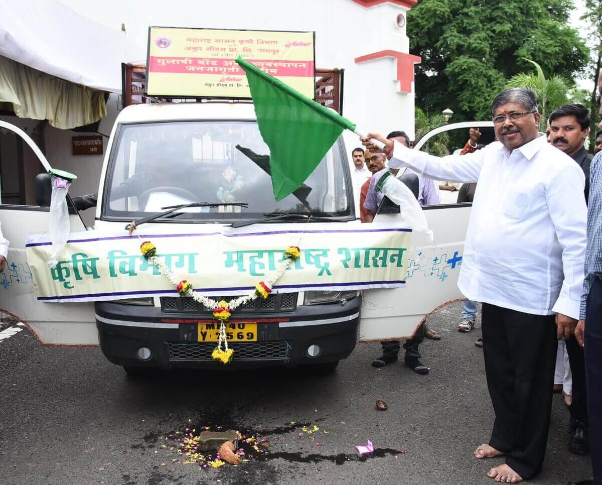 You are currently viewing The agriculture minister showed a green flag to the departmental tableau for the pink bollworm management and awareness